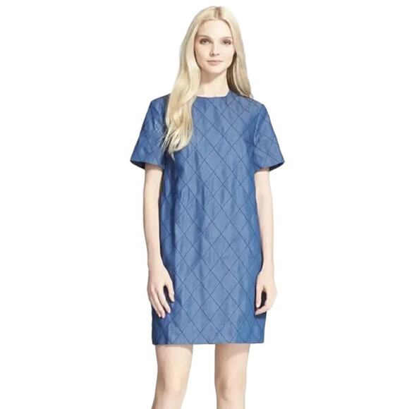 Kate Spade New York Quilted Chambray Short Sleeve Shift Dress w/ Pockets Size 00 - Picture 1 of 7